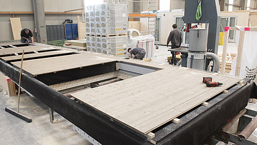 Photo of the production of LENO-ADD elements at ZÜBLIN Timber.