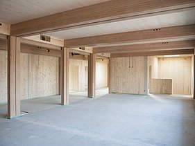 Innenaufnahme der Schule am Hang, Frankfurt. Baustellenimpression.