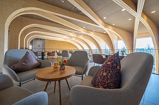 Photo of the interior of the wine hotel in Gengenbach. Striking cloister vault made of LENO-BSP.