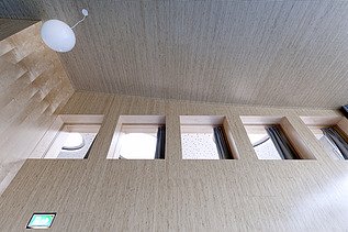 Foto eines Innenraumes mit Fineline-Holzoptik.
