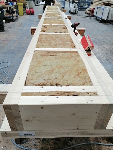 Photo of a LENO-ADD element in production at ZÜBLIN Timber.