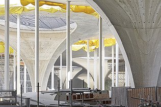 Foto von Beton-Kelchstützen des Projekts Stuttgart21. Baustellenalltag.