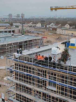 A bird's eye view of the topping-out ceremony.