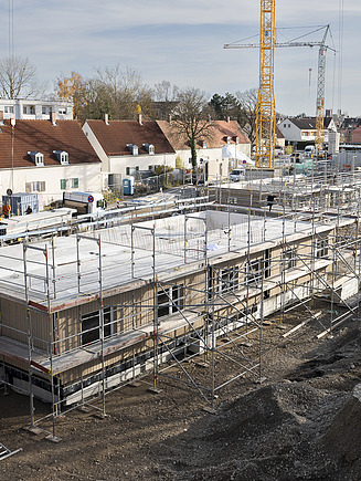 Blick auf die Baustelle in Vogelperspektive. 