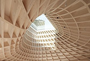 Garden House London Photo of a wooden structure or a wooden ceiling with a window hole in the middle