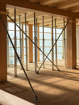Shell construction. Wooden interior of the new UmweltHaus in Nuremberg.