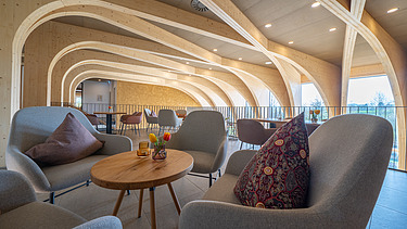 Photo of the interior of the wine hotel in Gengenbach. Striking cloister vault made of LENO-BSP.