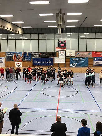 Company and government cup in the gym. Soccer match.