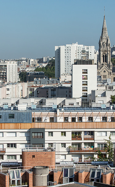 Extension Rue Tlemcen Paris Aerial view over Paris. A wooden extension can be seen.