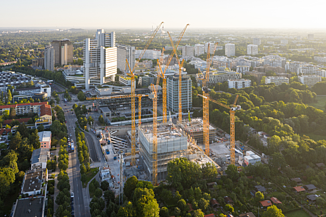 Aktuelles ZÜBLIN Timber Die TRIDEA-Baustelle in München von oben.