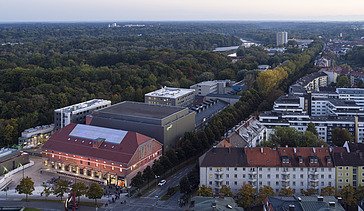 Aerial view of the interim venue Gasteig in Munich. 