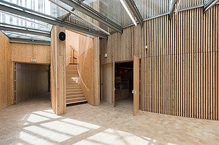 Photo of the Elizabethan Theater in Condette France. You can see an interior made of wood.