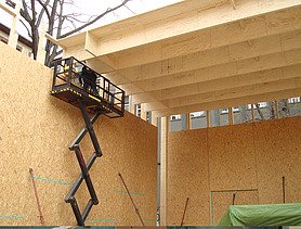 Photo of an assembly of ribbed elements from ZÜBLIN Timber.