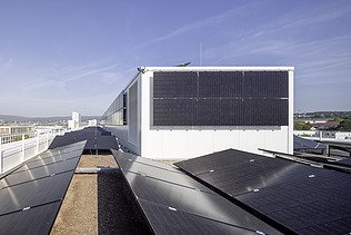 Photo of the Platinum in Wiesbaden. You can see the photovoltaic system on the roof.