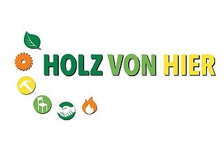 Sustainability at ZÜBLIN Timber Photo of the wood logo from here. You can see green lettering with icons.