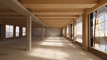Foto des Rohbaus VINZENT in München von innen.
