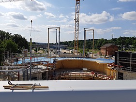 Photo of the wooden construction of the Globe Theater Coburg.