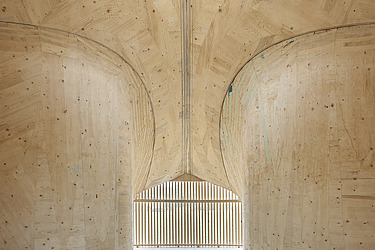 Photo of a wooden interior. You can see wooden elements from S21 for the Ingersheim project.