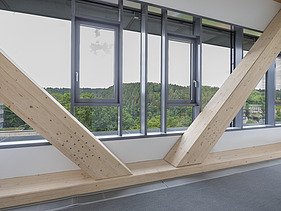 Photo of internal BSH truss girders in the District Office project in Calw.