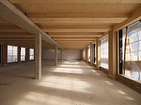 Photo of the VINZENT building shell in Munich from the inside.