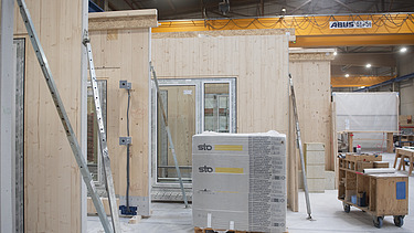 Photo of the production of LENO-ADD elements at ZÜBLIN Timber.