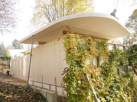 Foto eines Rohbaus aus LENO-BSP-Elementen.