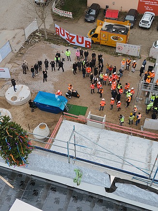 Many members of the construction team were on site. 