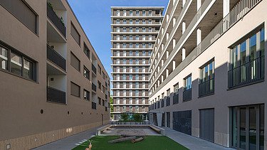 Foto des Holzgebäudes CARL in Pforzheim. Man sieht eine Außenaufnahme mit brauner Holzfassade.