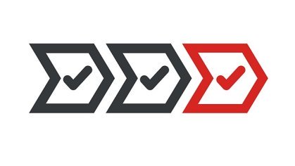 Foto von einem Pfeilsymbol mit Haken. Farben schwarz und rot.