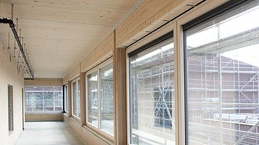 Innenaufnahme der Schule am Hang, Frankfurt. Baustellenimpression.