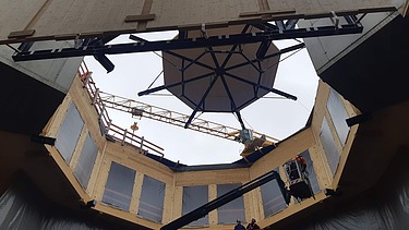 Foto der Holzbaumontage des Globe Theaters in Coburg.