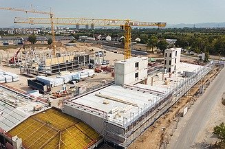 Aktuelles ZÜBLIN Timber Vogelaufnahme des Arbeitsquartiers Grüner Betriebshof Mannheim
