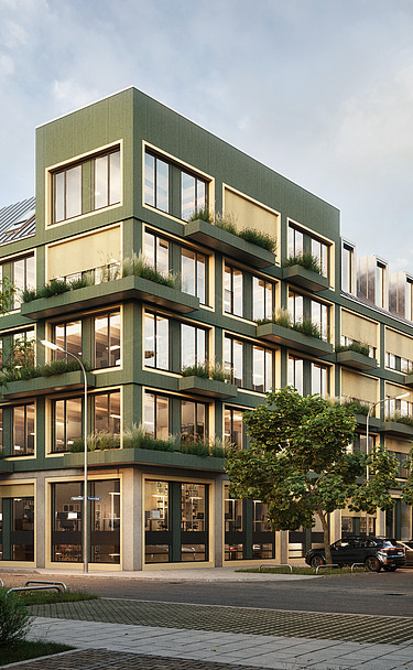 Vinzent München Visualisierung des großen Wohnkomplexes Vinzent in München.