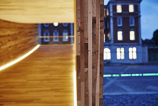 Photo of a timber cross-section of a LENO cross-laminated timber wall.