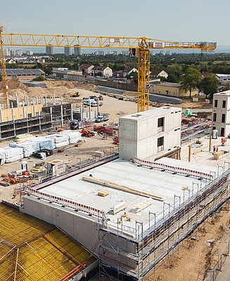 Aktuelles ZÜBLIN Timber Vogelaufnahme des Arbeitsquartiers Grüner Betriebshof Mannheim