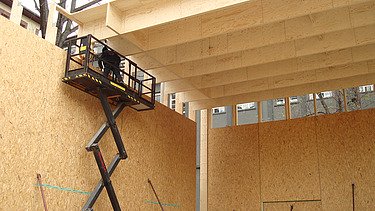 Photo of an assembly of ribbed elements from ZÜBLIN Timber.