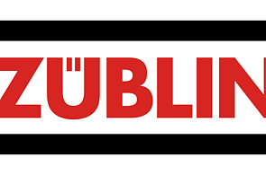 ZÜBLIN Timber Gechichte Logo von ZÜBLIN. Roter Schriftzug und oben und unten ein schwarzer Strich