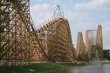 Roller coaster New Jersey Photo of a roller coaster with wooden rails.