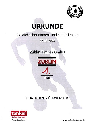 Photo of the winner's certificate of the company and authority cup in Aichach