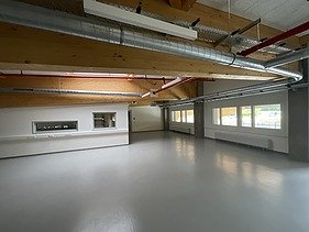 Photo of a large, bright storage room that is empty.