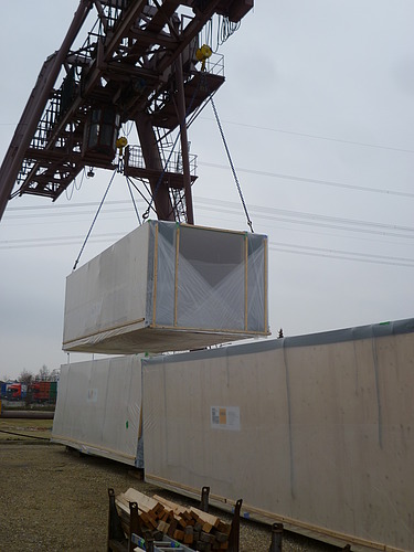 Photo of a wooden module element of the yacht club clubhouse in Prien am Chiemsee.